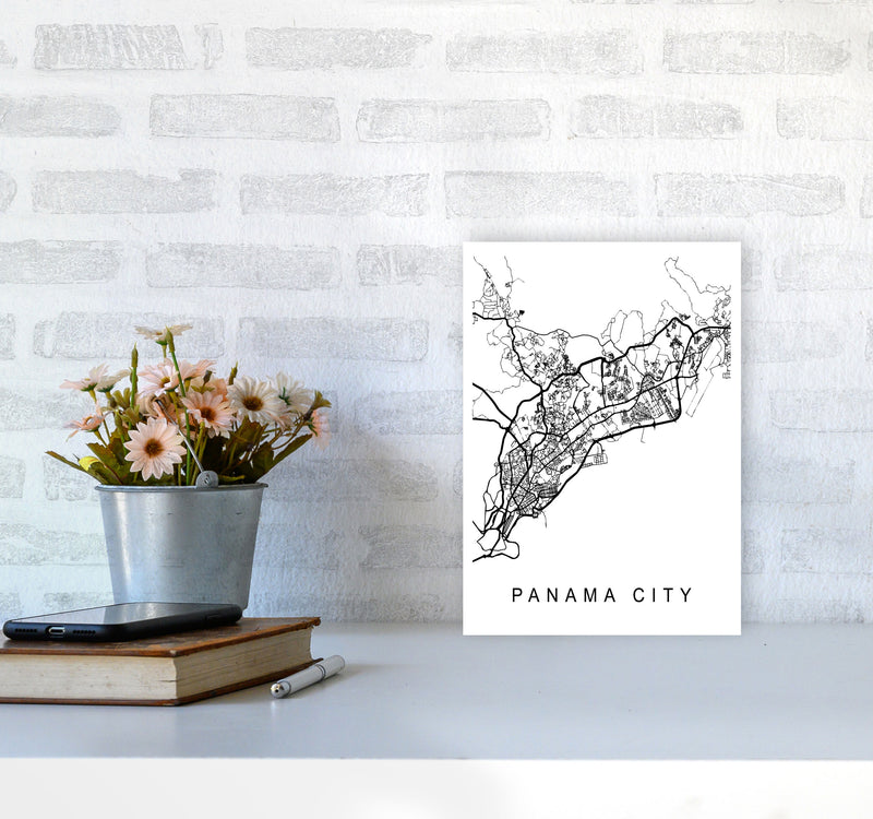 Panama Map Art Print by Pixy Paper A4 Black Frame