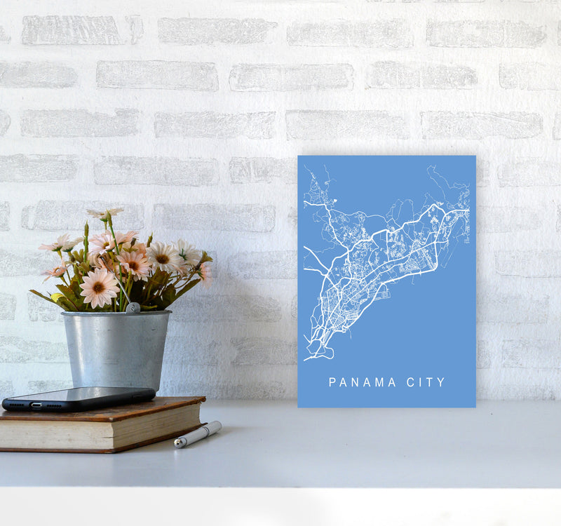 Panama City Map Blueprint Art Print by Pixy Paper A4 Black Frame