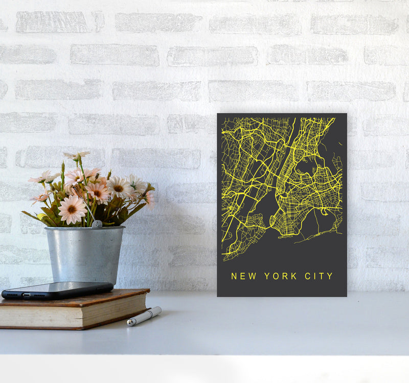 New York City Map Neon Art Print by Pixy Paper A4 Black Frame