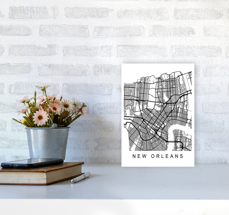 New Orleans Map Art Print by Pixy Paper A4 Black Frame