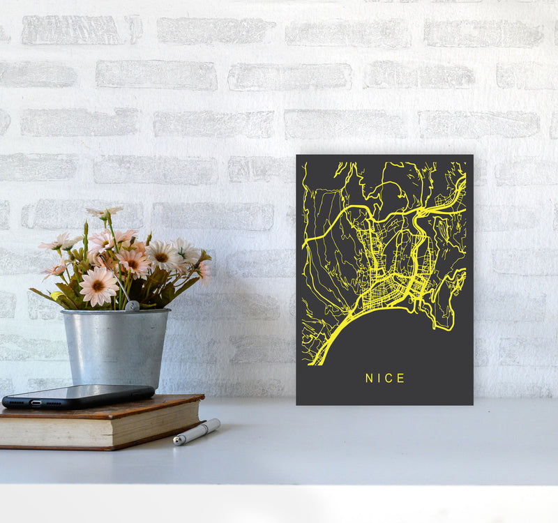 Nice Map Neon Art Print by Pixy Paper A4 Black Frame