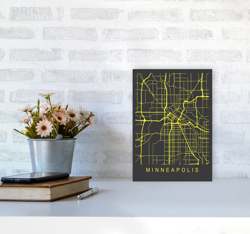 Minneapolis Map Neon Art Print by Pixy Paper A4 Black Frame