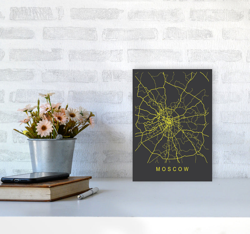 Moscow Map Neon Art Print by Pixy Paper A4 Black Frame