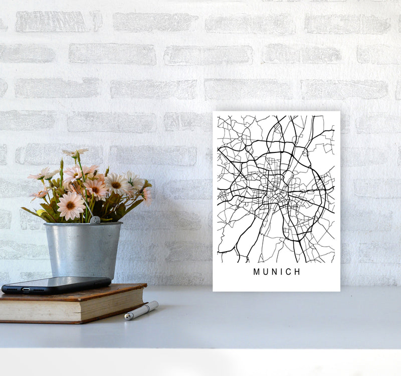 Munich Map Art Print by Pixy Paper A4 Black Frame