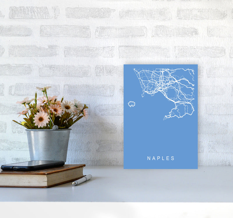 Naples Map Blueprint Art Print by Pixy Paper A4 Black Frame