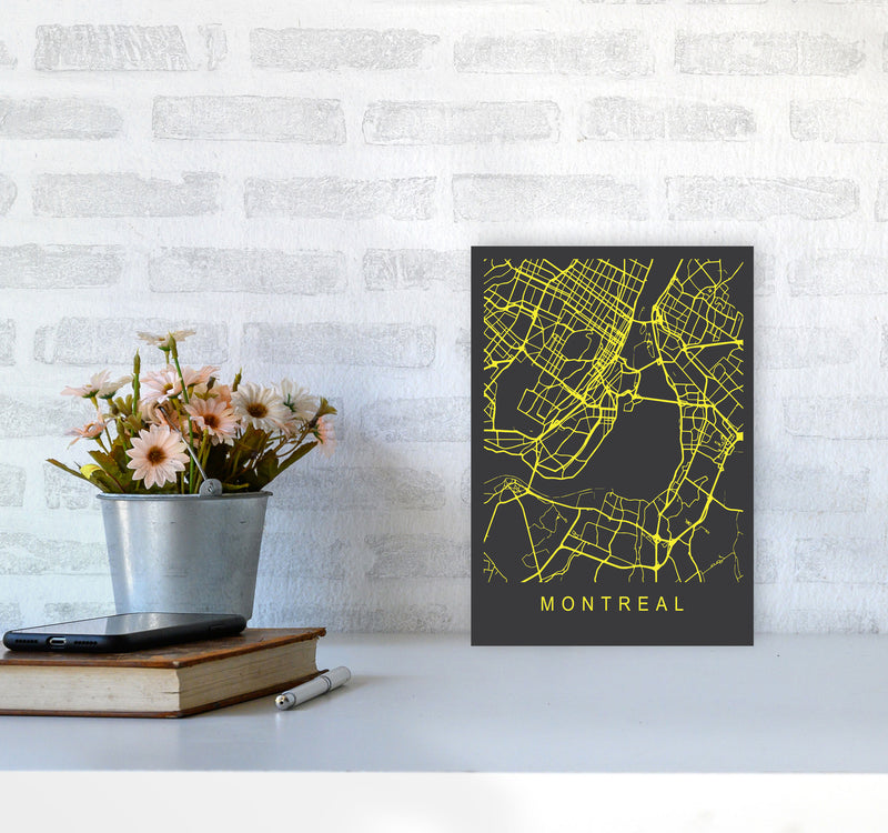 Montreal Map Neon Art Print by Pixy Paper A4 Black Frame