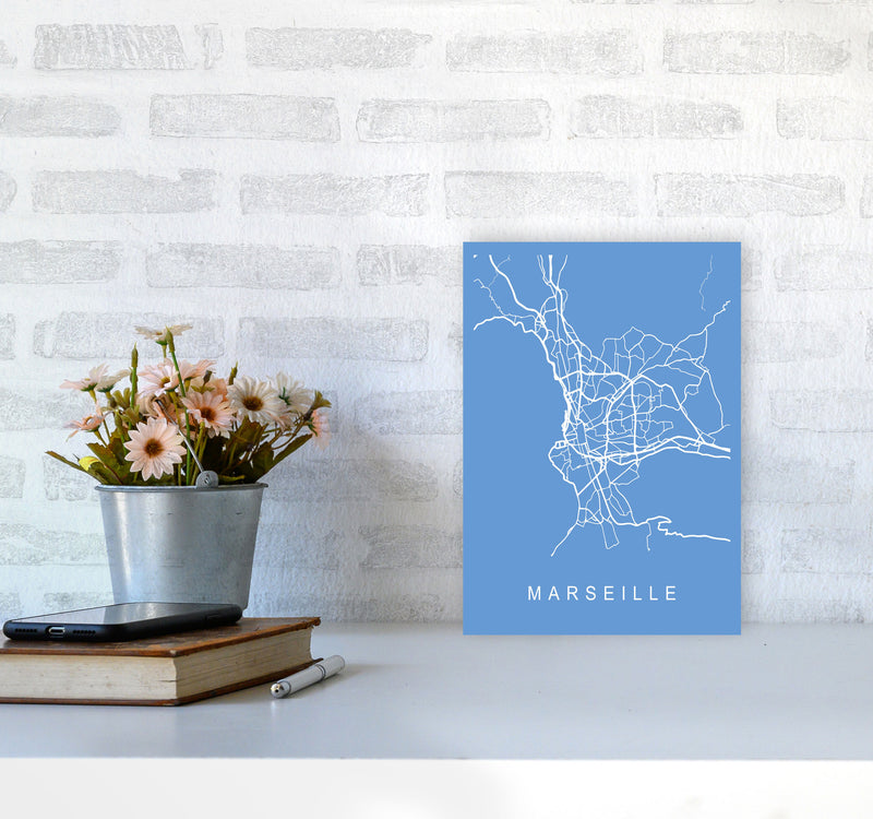 Marseille Map Blueprint Art Print by Pixy Paper A4 Black Frame
