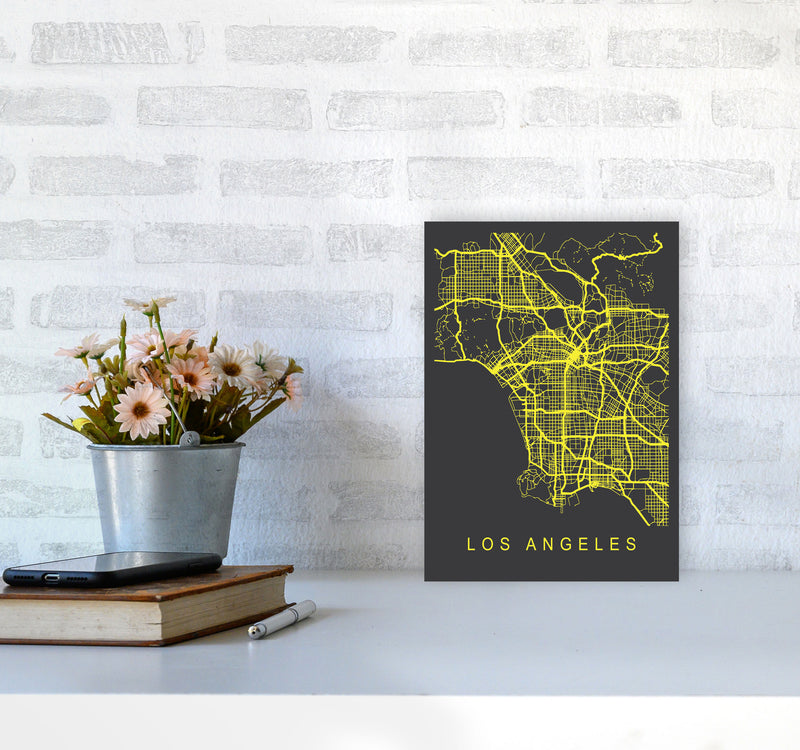 Los Angeles Map Neon Art Print by Pixy Paper A4 Black Frame