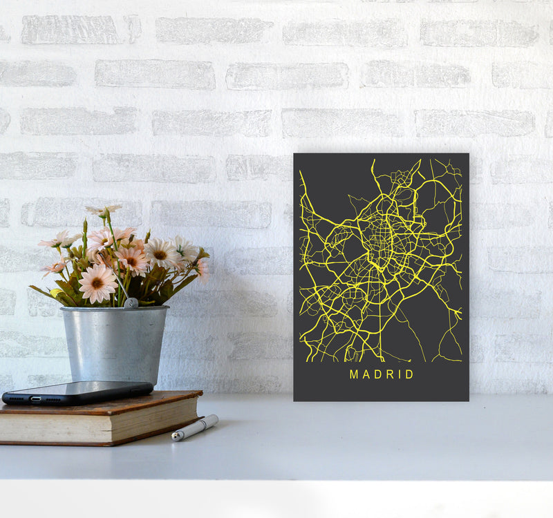 Madrid Map Neon Art Print by Pixy Paper A4 Black Frame