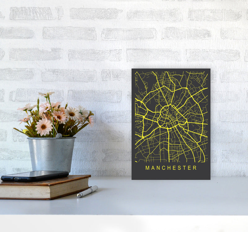 Manchester Map Neon Art Print by Pixy Paper A4 Black Frame