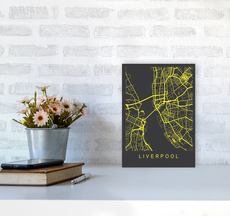 Liverpool Map Neon Art Print by Pixy Paper A4 Black Frame