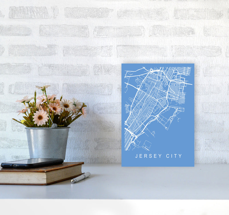 Jersey City Map Blueprint Art Print by Pixy Paper A4 Black Frame