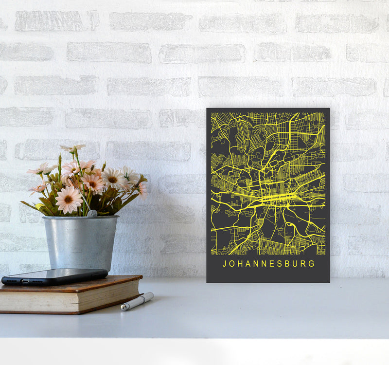 Johannesburg Map Neon Art Print by Pixy Paper A4 Black Frame