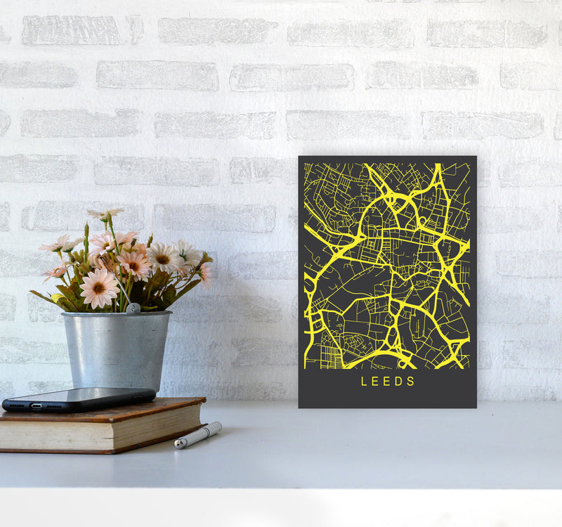 Leeds Map Neon Art Print by Pixy Paper A4 Black Frame