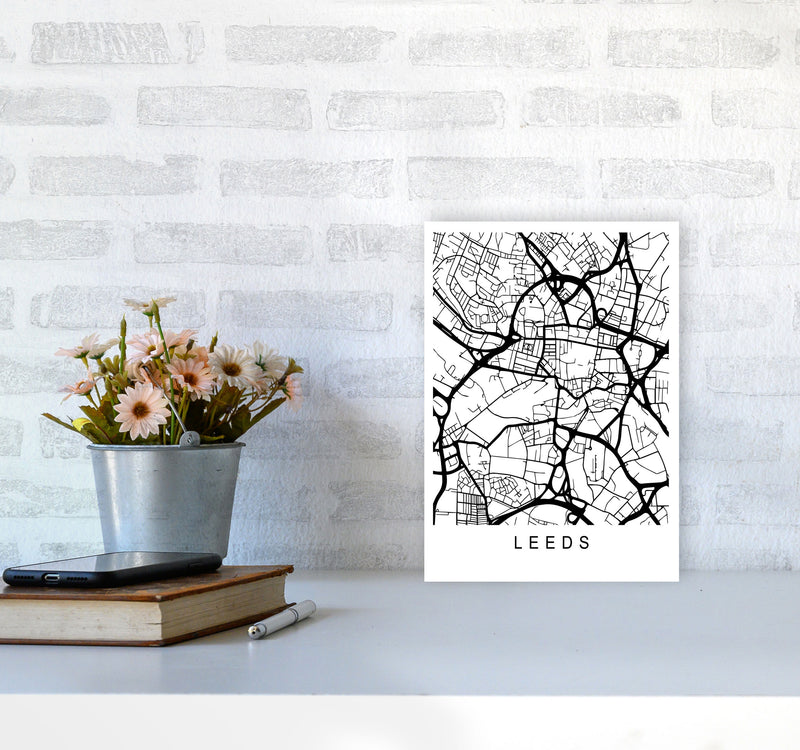 Leeds Map Art Print by Pixy Paper A4 Black Frame