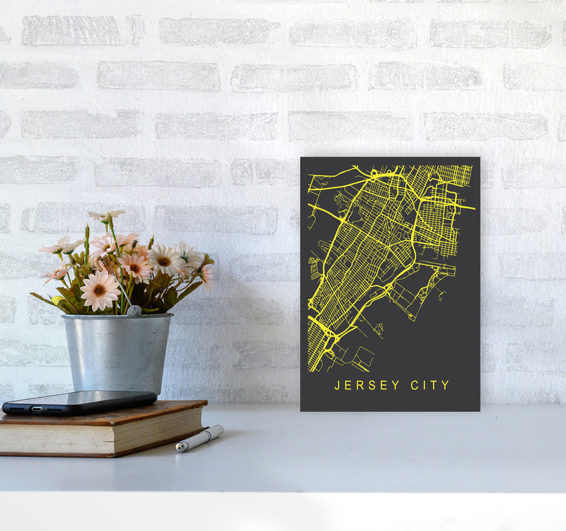 Jersey Map Neon Art Print by Pixy Paper A4 Black Frame