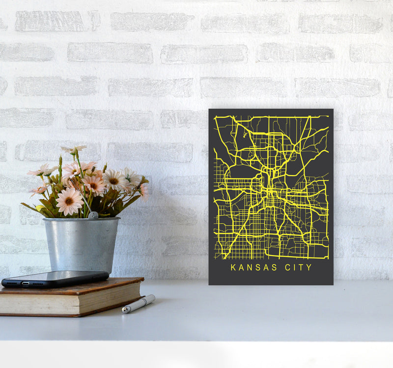 Kansas City Map Neon Art Print by Pixy Paper A4 Black Frame