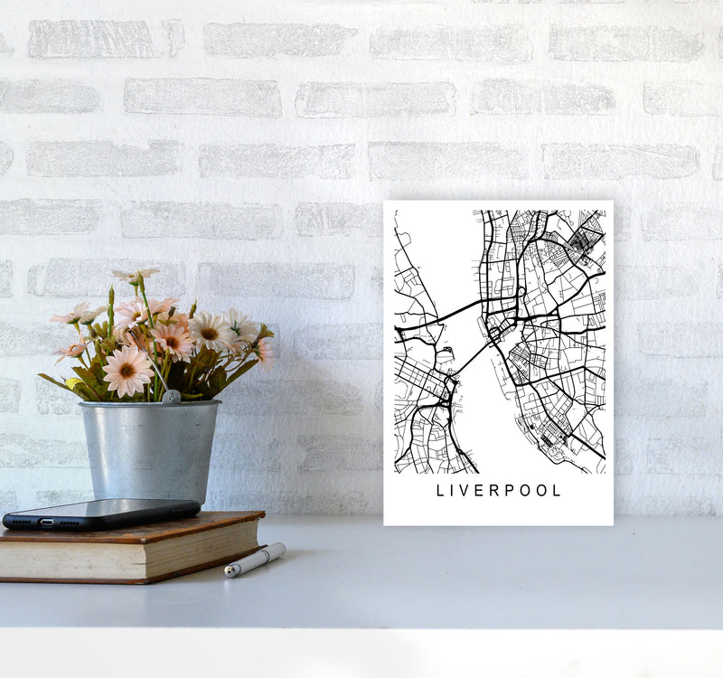 Liverpool Map Art Print by Pixy Paper A4 Black Frame
