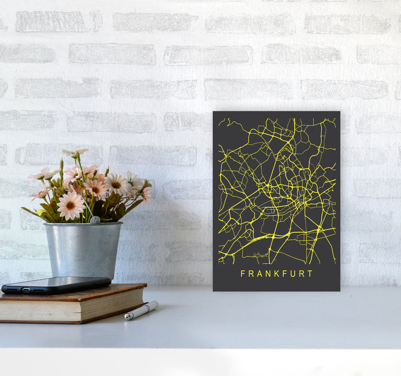Frankfurt Map Neon Art Print by Pixy Paper A4 Black Frame