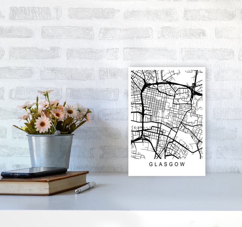 Glasgow Map Art Print by Pixy Paper A4 Black Frame