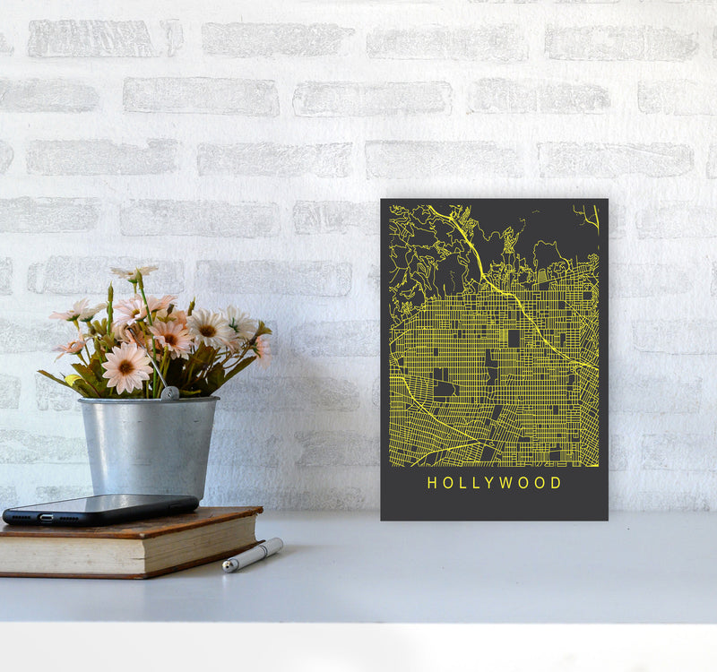 Hollywood Map Neon Art Print by Pixy Paper A4 Black Frame