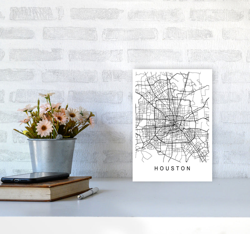 Houston Map Art Print by Pixy Paper A4 Black Frame