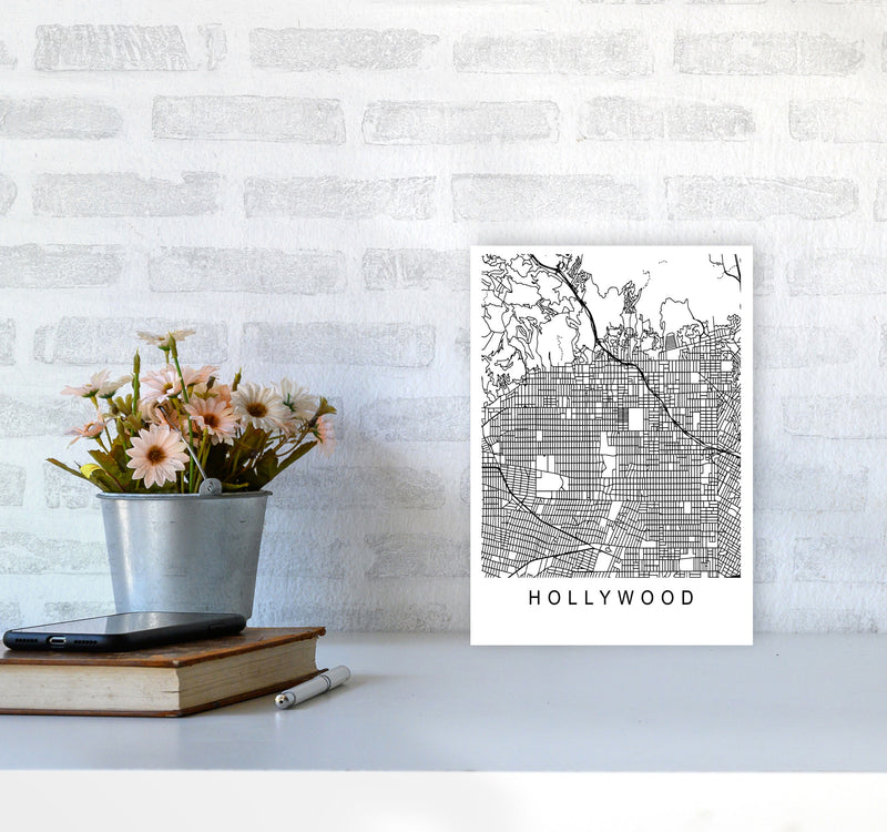Hollywood Map Art Print by Pixy Paper A4 Black Frame