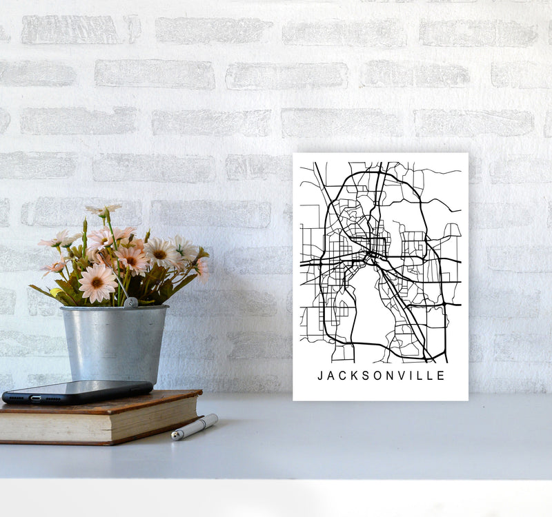 Jacksonville Map Art Print by Pixy Paper A4 Black Frame