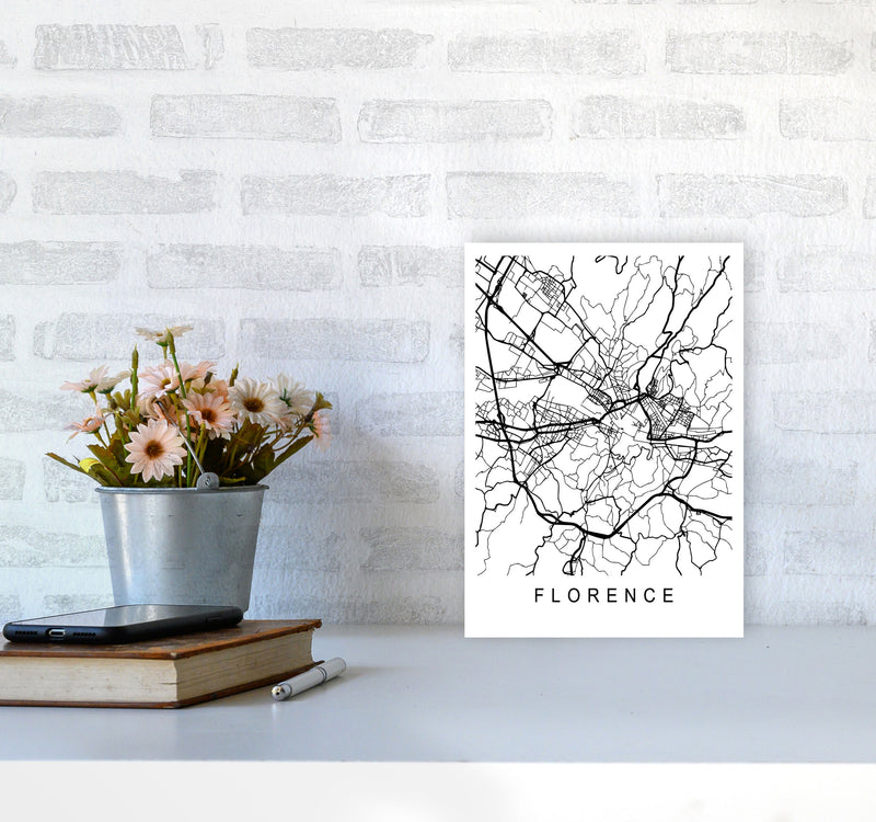 Florence Map Art Print by Pixy Paper A4 Black Frame