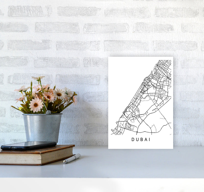 Dubai Map Art Print by Pixy Paper A4 Black Frame