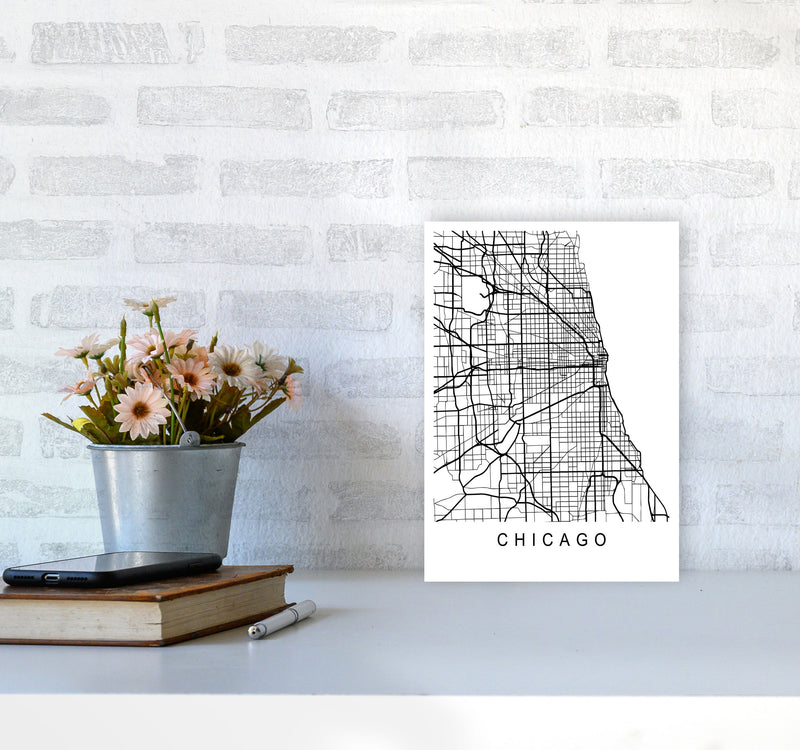 Chicago Map Art Print by Pixy Paper A4 Black Frame