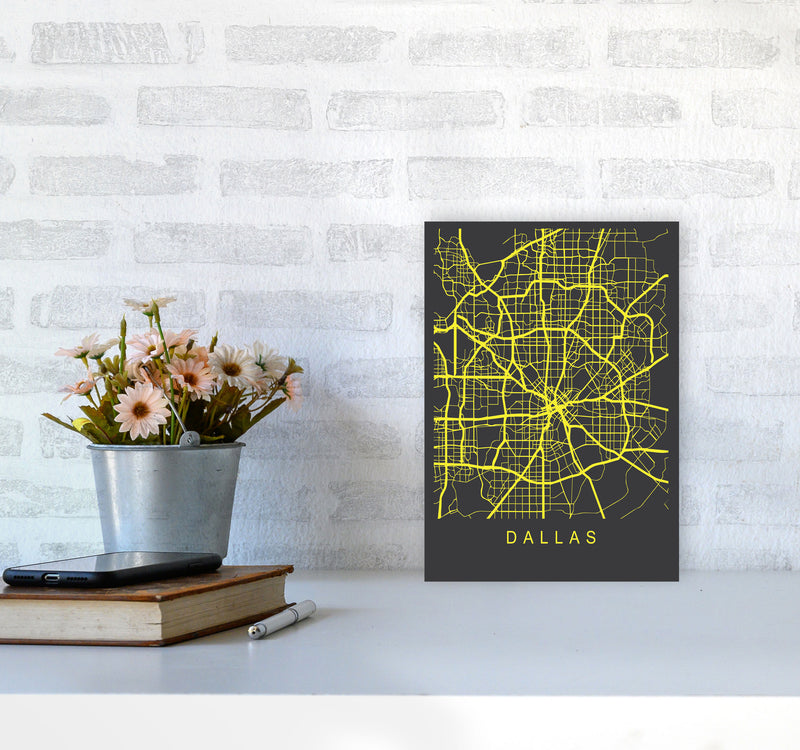 Dallas Map Neon Art Print by Pixy Paper A4 Black Frame