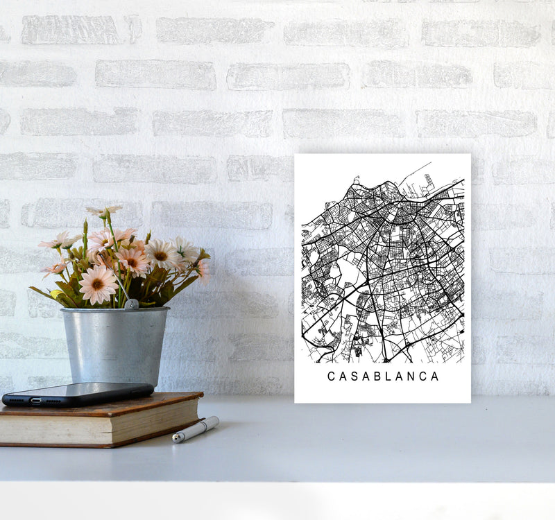 Casablanca Map Art Print by Pixy Paper A4 Black Frame
