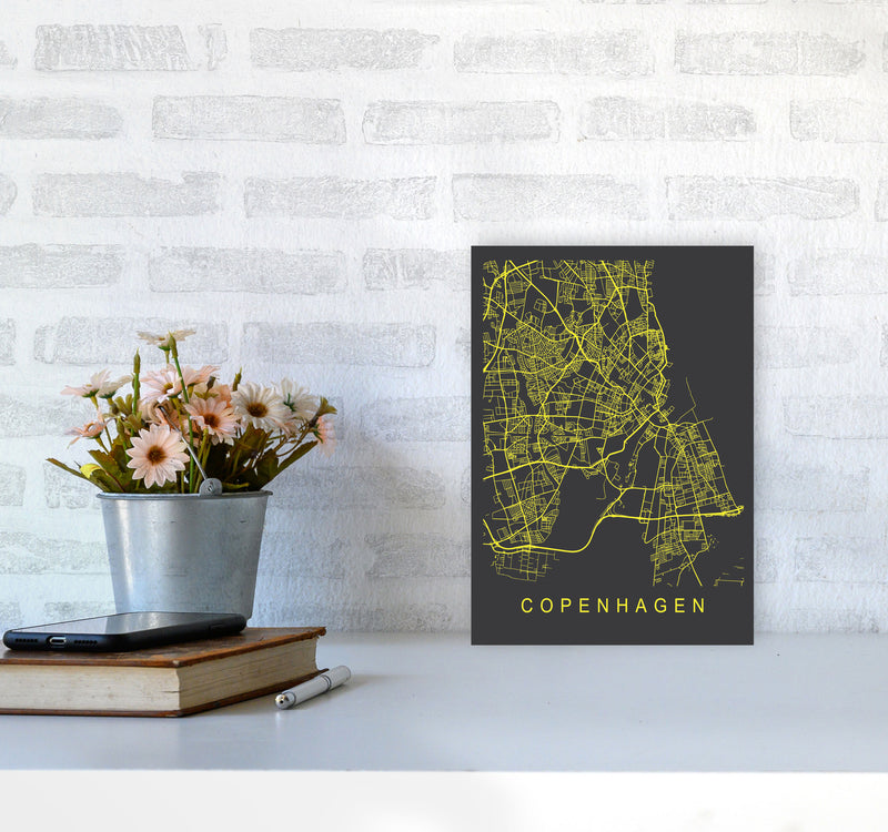 Copenhagen Map Neon Art Print by Pixy Paper A4 Black Frame