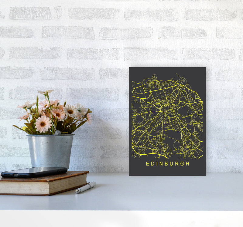 Edinburgh Map Neon Art Print by Pixy Paper A4 Black Frame