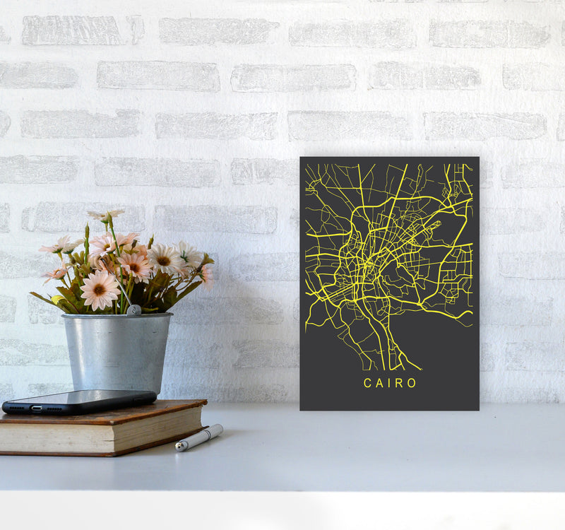 Cairo Map Neon Art Print by Pixy Paper A4 Black Frame