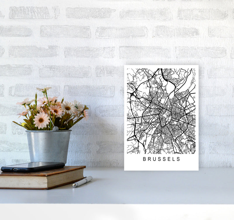 Brussels Map Art Print by Pixy Paper A4 Black Frame