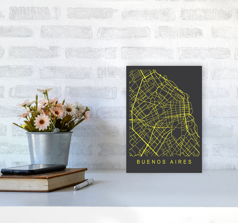 Buenos Aires Map Neon Art Print by Pixy Paper A4 Black Frame