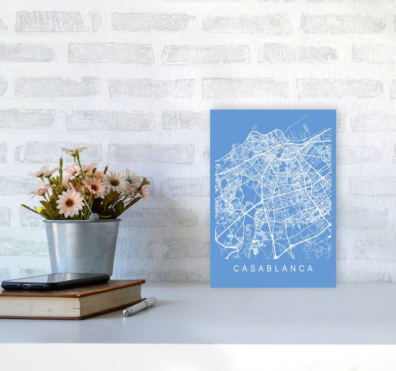 Casablanca Map Blueprint Art Print by Pixy Paper A4 Black Frame
