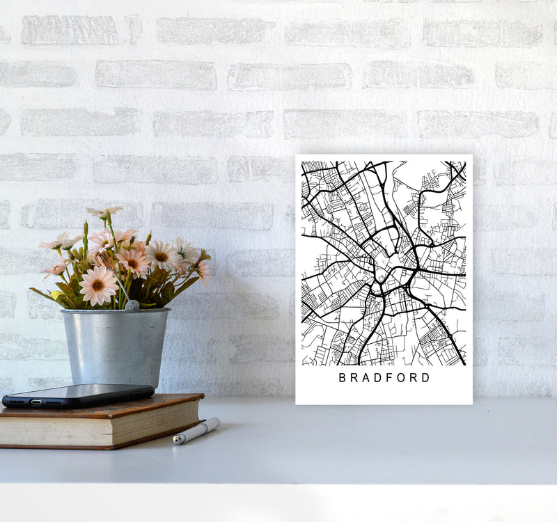 Bradford Map Art Print by Pixy Paper A4 Black Frame
