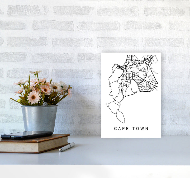 Cape Town Map Art Print by Pixy Paper A4 Black Frame