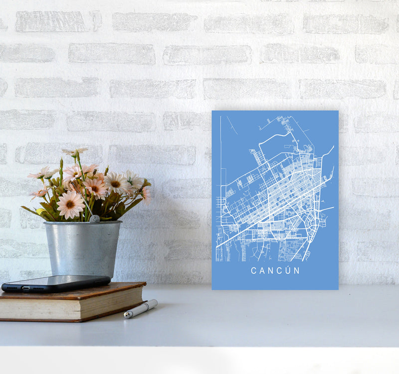 Cancun Map Blueprint Art Print by Pixy Paper A4 Black Frame