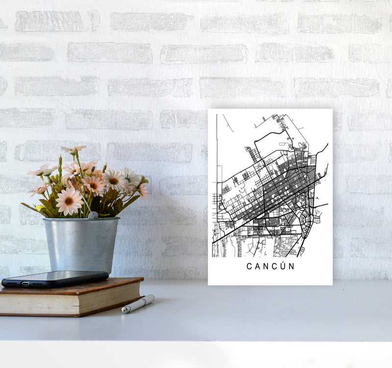 Cancun Map Art Print by Pixy Paper A4 Black Frame
