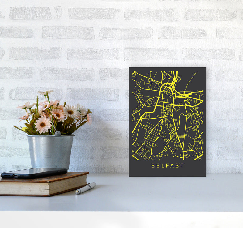 Belfast Map Neon Art Print by Pixy Paper A4 Black Frame
