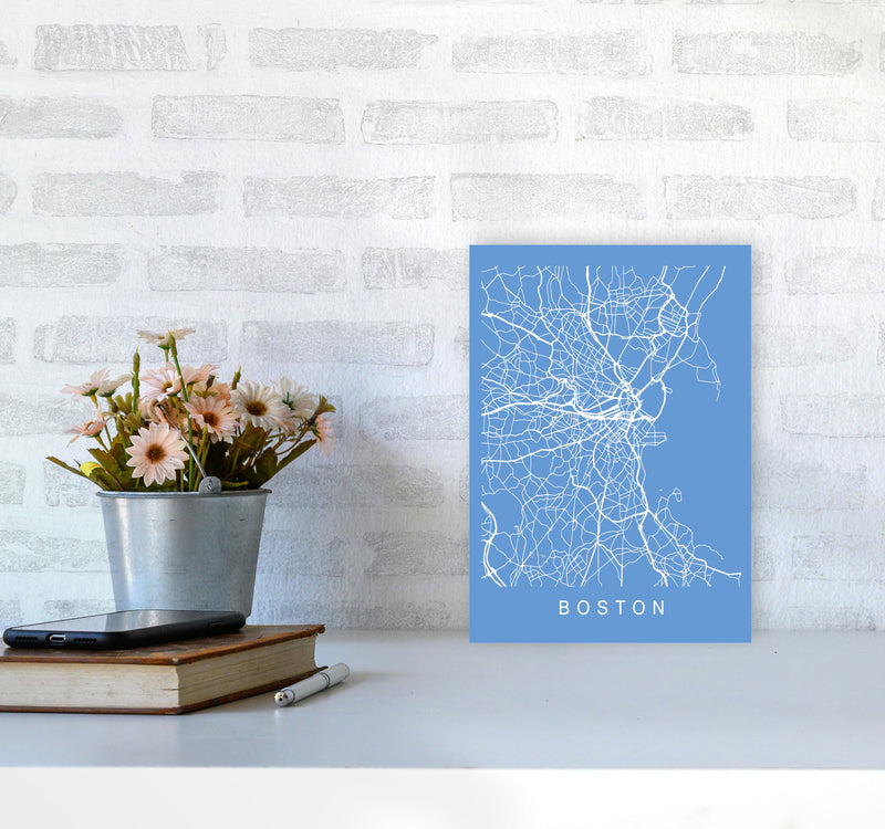 Boston Map Blueprint Art Print by Pixy Paper A4 Black Frame