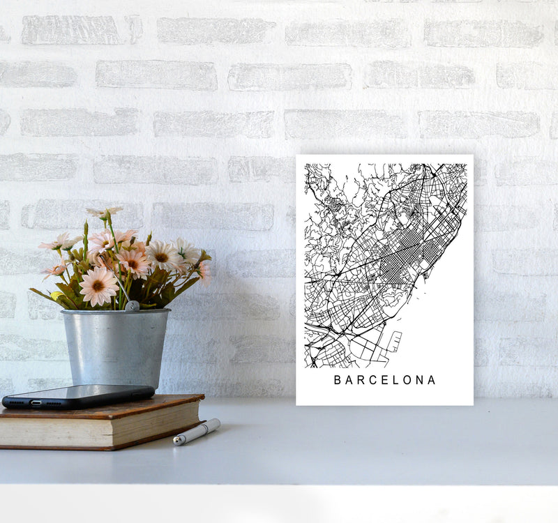 Barcelona Map Art Print by Pixy Paper A4 Black Frame