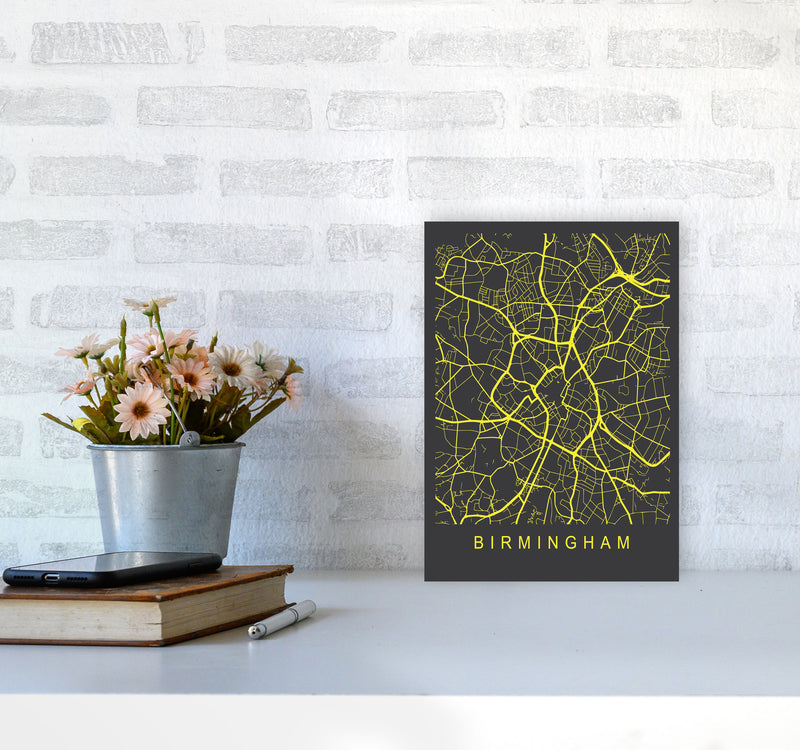 Birmingham Map Neon Art Print by Pixy Paper A4 Black Frame