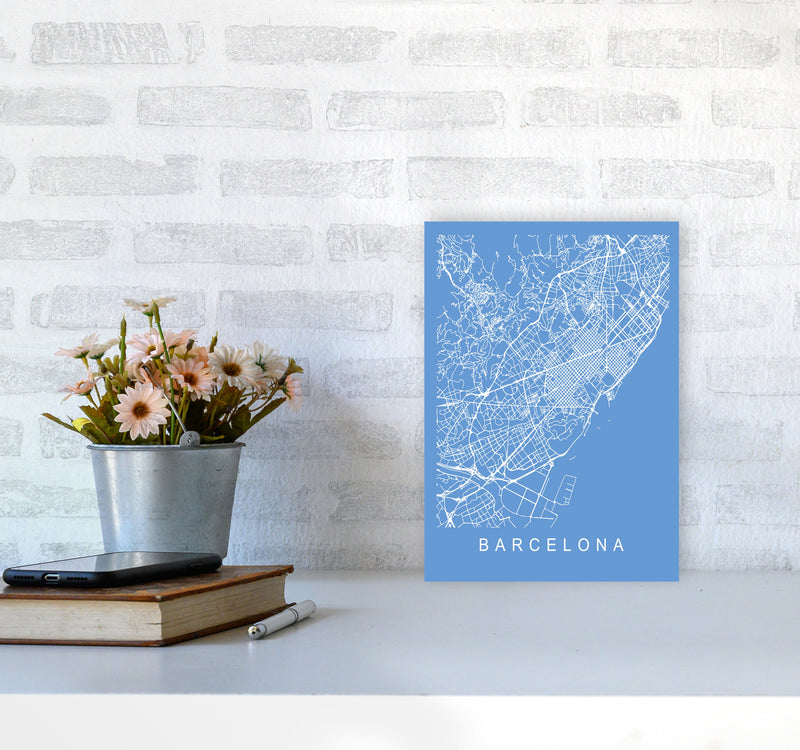 Barcelona Map Blueprint Art Print by Pixy Paper A4 Black Frame