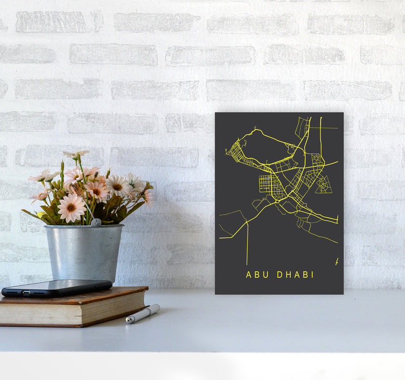 Abu Dhabi Map Neon Art Print by Pixy Paper A4 Black Frame