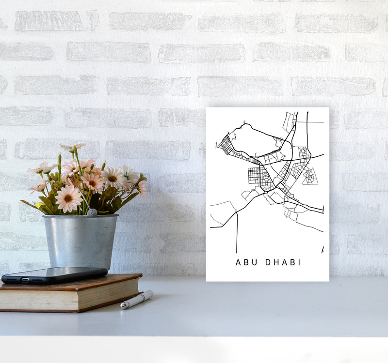 Abu Dhabi Map Art Print by Pixy Paper A4 Black Frame